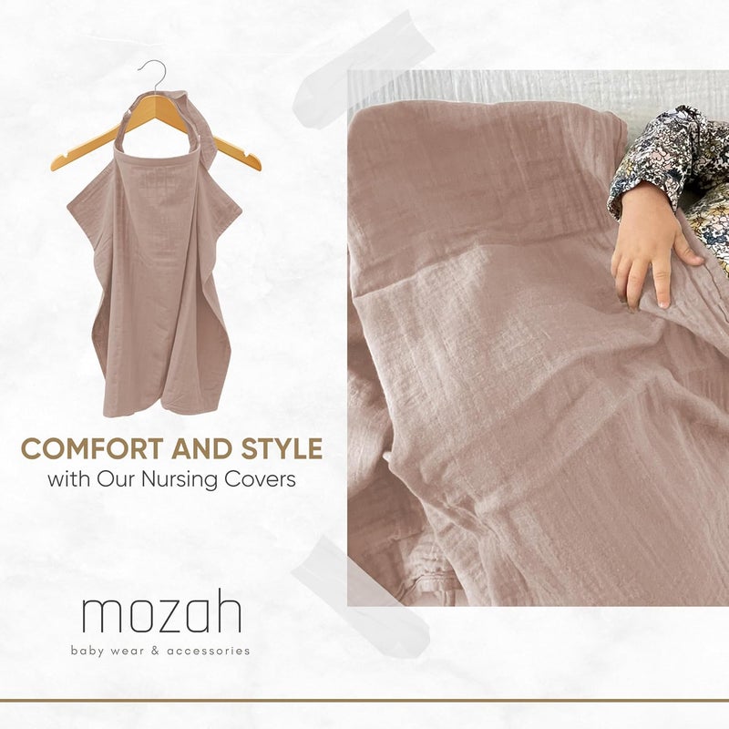 MOZAH غطاء رضاعة من قطن موسلين عضوي، أساسي للرضاعة الطبيعية، مريلة رضاعة قابلة للتنفس، غطاء مقعد سيارة متعدد الاستخدامات، لون بني دافئ - Image 3